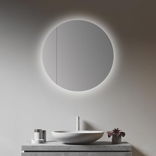 Talos Picasso Style Spiegelschrank Gold/weiß Ø 60cm - mit hochwertigem Aluminiumkorpus - Modernes Badezimmermöbel mit austauschbarer LED Beleuchtung - Badspiegel mit praktischem Stauraum