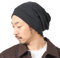 CHARM Herren Damen Dünne Sommer Strick Hut Long XXL Beanie Baumwolle Strickmütze Großer Kopf Waffel Jersey Stoff Dunkel Grau