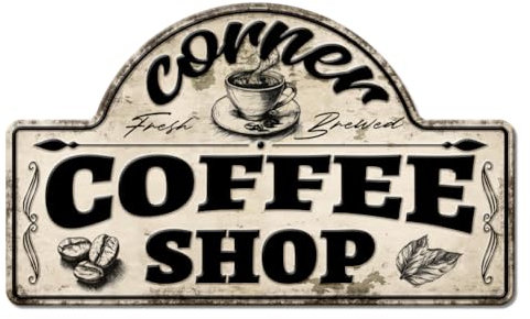 GLOBLELAND Corner Coffee Shop Unregelmäßig Retro Blechschild Central Coffee Lustige Schilder Mit Sprüchen Vintage Metallschild Für Café Bar Home Retro Nostalgie Premium