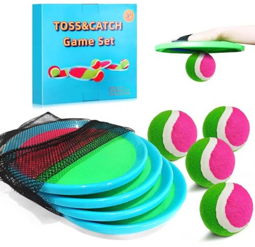 Jalunth Captura Bolas Raqueta Set - Lanzamiento Pelota Juegos Juguetes Playa Agua Jardin Exterior Interior Piscina Terraza para Niños Niña Infantiles Adultos 2 3 4 5 6 7 8 9 10 11 Años Pascua Regalos