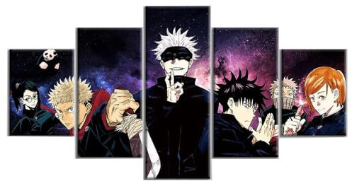 ACAIME Anime Yuji Tadori Fushiguro Megumi Gojo Satoru Poster Modern Kunstdruck Wandbilder Wohnzimmer Wand Deko Schlafzimmer Gemälde Bild Auf Leinwand Bilder Poster 5 Teilig Mit Rahmen(L:100x200cm)