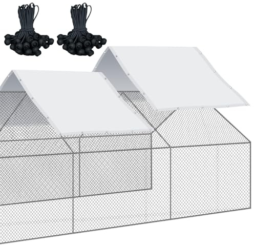 VitalCozy Abdeckplane für Hühnerstall, 37 x 180 cm, Weiß, 2 Stück | Wasserdicht für Winter Outdoor Hühnerstall Zubehör Ersatzplane mit 53 Ball Bungee Cords