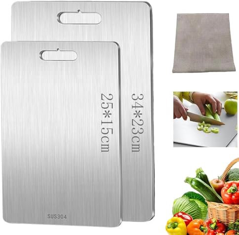 Titanium Cutting Board, 2 Piezas Tabla de Cortar de Titanio, con Almohadilla de silicona antideslizante, Garantizar el Sabor Original de Los Ingredientes (34 * 23cm+25 * 15cm)