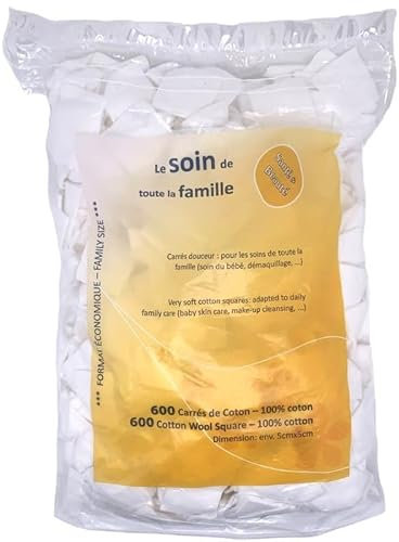 Carrés de Coton 5x5cm – 600 Pièces | 100% Coton Naturel | Démaquillant Visage & Yeux | Ultra Doux & Absorbants | Format Économique | Soin Bébé & Adulte | Sachet Refermable