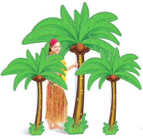 Colingmill Lot de 3 palmiers tropicaux en carton de 1,8 m et 1,2 m - Décoration de plage, piscine, palmier - Accessoires photo pour fête d'été hawaïenne