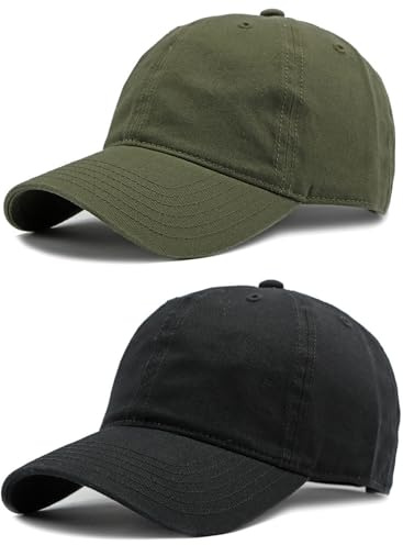 BABAHU Gorra de béisbol para hombre y mujer, lisa, ajustable, clásica, 100 % algodón, gorra de golf para papá, A-negro y verde militar, Talla única