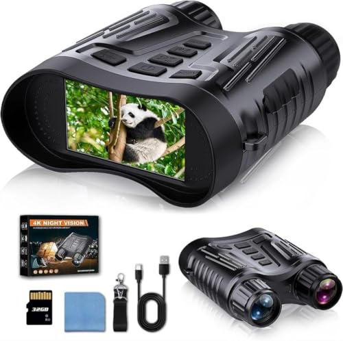 Prismáticos de visión nocturna 4K de alta calidad con cámara infrarroja y zoom 8x, ideal para caza, camping y actividades al aire libre - Dispositivo de visión nocturna recargable con