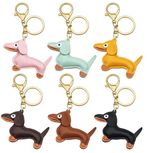 HA BIN 6 Stück Schlüsselanhänger Dackel, PU Süße Welpe Hundetasche Anhänger, Aus Leder Bag Charms, für die Liebsten, Damen, Herren und Kinder, Geburtstage und Weihnachten