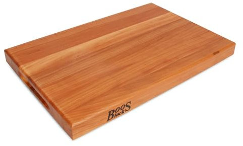 Boos Block Profi-Schneidebrett Kirschholz – 46 x 31 x 4 CM – Antibakteriell – Schneidebrett Dick - Hackbrett - Hackblock- Lebensmittelecht – Holzbrettchen Mit Griff - Holzbrett Deko - Servierbrett