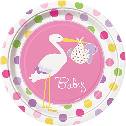 Unique Party 47195 - 23cm Stork Girl Baby Shower Party Plates, Pack of 8