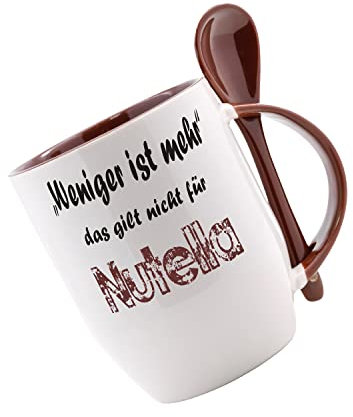 Tasse m. Löffel Weniger ist mehr, dass gilt nicht für Nutella Löffeltasse, Kaffeetasse mit Motiv,Bürotasse, bedruckte Tasse mit Sprüchen oder Bildern - auch individuelle Gestaltung nach Kundenwunsch