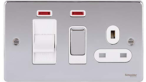 Schneider Electric GU4501WPC Ultimate Low Profile polished chrome White insert 45A cooker control unit + neon