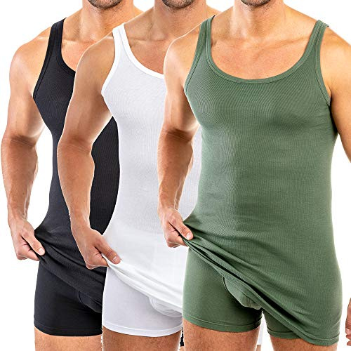 HERMKO 3007 3er Pack extralanges Herren Unterhemd (+10 cm) Tank Top aus 100% Bio-Baumwolle, Größe:D 11 = EU 5XL, Farbe:Mix w/s/o