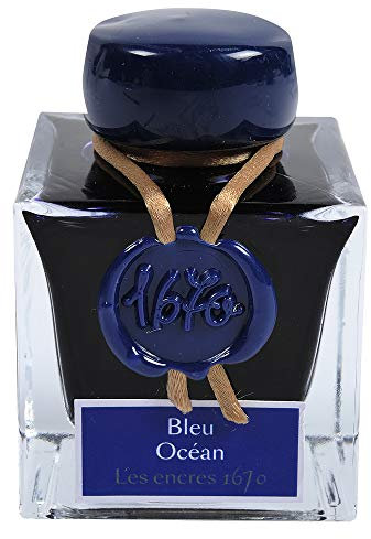 Herbin 15018JT - 1670 Anniversary Bottle gold glitter ink for fountain pen, rollerball, glass nib and nib holder 50 ml, Bleu océan