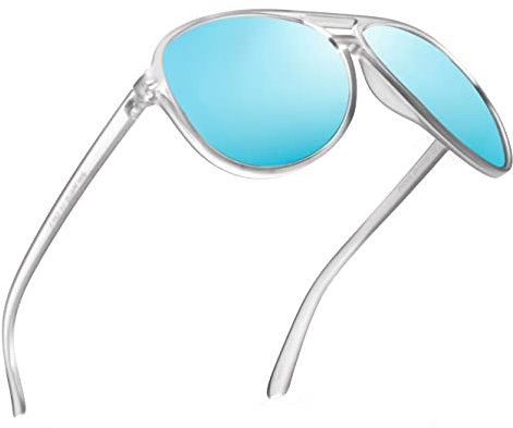 JIM HALO Polarisiert Flieger Sonnenbrille Damen Herren Oversize Plastik Fahren Gläser(Matter transparenter Rahmen/Polarisierte blaue Linse)