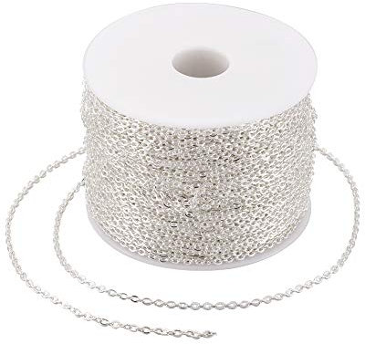 PandaHall 100m/328ft Iron Cable Chains 3x2x0.6mm Unwelded Cross Chain with Spool for Bracelet Necklace Jewelry Making (Silver)