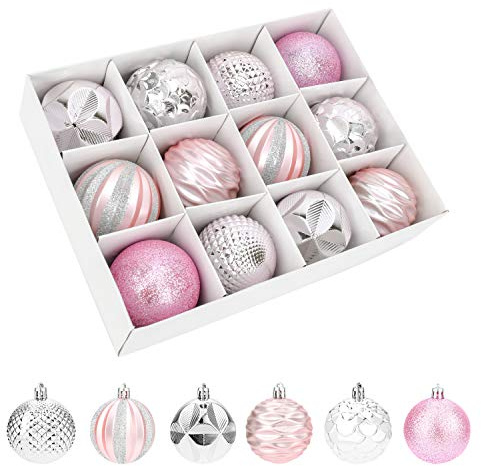 Christmas Tree Ball Ornaments, 12pcs 2.38 inch/6cm Shatterproof Christmas Balls with Hanging Rope for Christmas Tree Decorations
