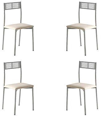 MOMMA HOME Set 4 Sillas de Cocina y salón -Sidney - Material Metal Color Plata y Ecopiel Color Blanco - Medidas 41 x 47 x 86 cm.