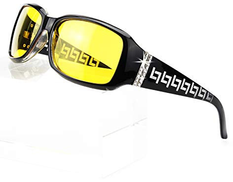 Enafad Women’s Night-Vision Glasses for Night-Driving Anti Glare Polarized HD-Vision Yellow Lens(Black Frame/Yellow Night-Vision Lens)