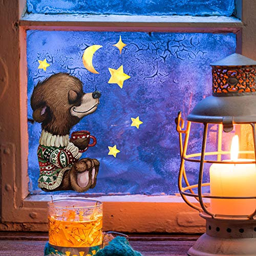 Fensterbild Weihnachtsdeko Weihnachten Bär Pulli Sterne wiederverwendbar Fensterdeko Winter Fensterbilder Kinder Zimmer bf139 - ausgewählte Größe: *2. Bär mit Pulli*