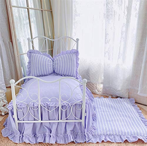 Abcoll Hundebett Kleine Prinzessin Haustier Mit Waschbarer Matratze, Metall-Fram, Erhöht 16 cm Von Dem Boden Angehobene Haustierbett (Farbe : Purple, Größe : L70×W60×H16cm)