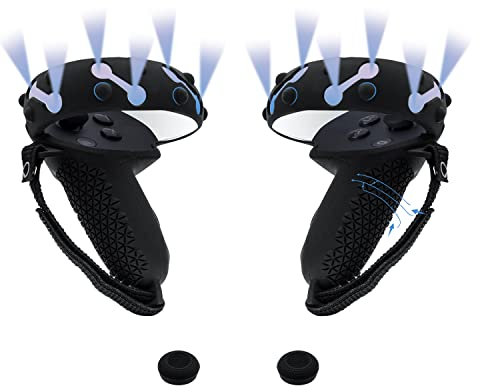 Mcbazel Handle Controller Silicone Protective Grip Cover set Jacket with Thumb Cap for O-culus Quest 2 Controller, VR Accessories Silicone Protective Grip Cover with Adjustable Straps- Black