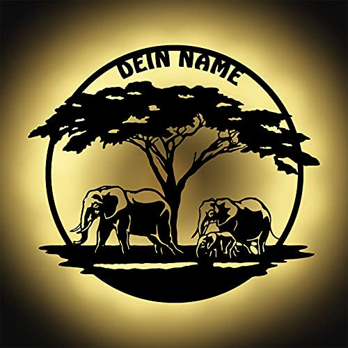 Namofactur Afrikanische Deko Elefanten in der freien Afrika Natur Wand-Lampe Geschenke mit Namen I Batteriebetrieben