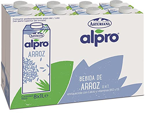 Alpro Central Lechera Asturiana Bebida De Arroz, 100% Vegetal, Rica En Proteínas, Apta Para Veganos, Pack De Briks De 1 Litro, 8 Unidad