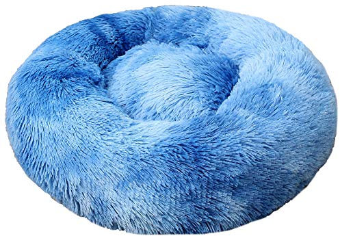 Kabxhueo Antistress hundebett flauschig katzenkissen Donut Katzenbett Plüsch Weich Runden Katze Schlafen Bett Hundesofa Katzensofa Kissen Flauschig,Weich Waschbar für Katzen Hunde,Blau,60cm/23.62