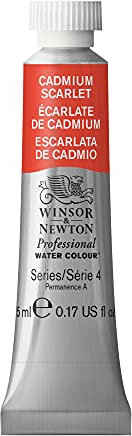 Winsor & Newton 8840302 Professional Aquarellfarbe, lebendige Wasserfarben in Künstlerqualität, hohe Farbbrillanz & Leuchtkraft, lichtecht, Archivqualität, 5ml Tube - Kadmiumscharlach