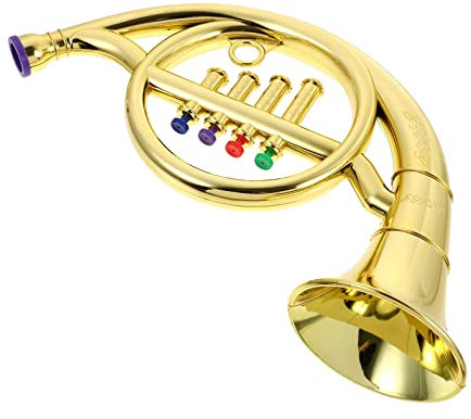 Healifty Kids French Horn Toy with 4 Colored Keys, Musical Wind Instruments, Metallic Trumpet Horn, Plastic Trumpet Tuba Toys Performance Prop Bugle