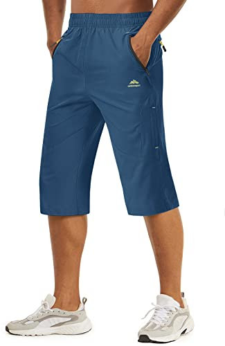 TACVASEN Sommerhose Atmungsaktiv Schenelltrocknend Caprihose Leicht Wanderhose Herrenhose, Blau Grau, 32