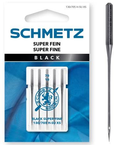 SCHMETZ | 5 Nähmaschinennadeln | Black Super-Fein | 130/705 H-SU XS | Nadeldicke 70/10 | auf jeder gängigen Haushaltsnähmaschine einsetzbar
