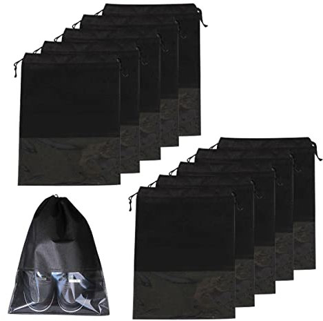 Schuhbeutel, 10 Stücke Schuhtasche Reise, Staubdicht Schuhsack, Schuhsack mit Zugband und Transparentes Fenster, für Männer Frauen Täglichen und Reisegebrauc, 2 Größen, Grau