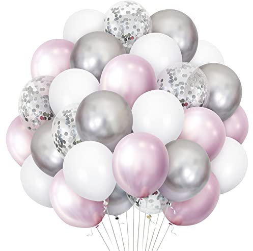 Palloncini in argento rosa metallizzato, confezione da 30 pezzi, 30 pezzi, colore bianco opaco metallizzato, rosa argento, coriandoli elio in lattice per ragazze, matrimoni, addio al nubilato