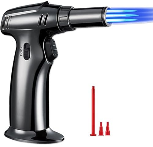Butane Torch Lighter-Fits All Butane Tanks, Professional Refillable Kitchen Cooking Blow Torch Creme Brulee Torch with Safety Lock Culinary Chef Torch Gas Lighter —Butane Gas is Not Included