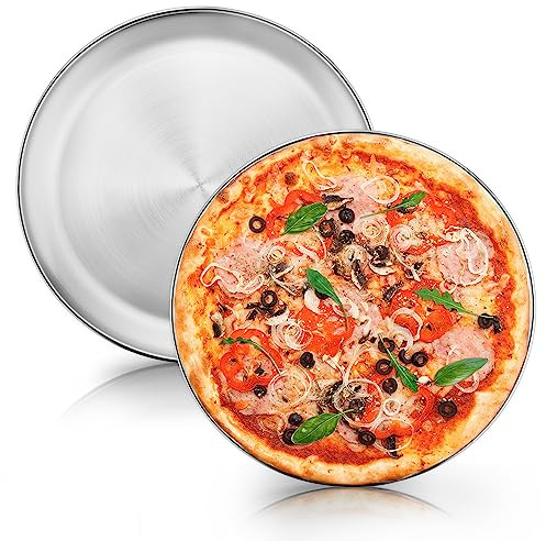 Joyfair Set di 2 teglie per pizza rotonde in acciaio inox, 30 cm, per | Sano e durevole, struttura solida, superficie opaca, lavabile in lavastoviglie, resistente al calore, adatto al forno