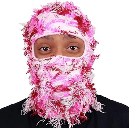 AURORRAN Distressed Balaclava Gestrickte Vollgesichts-Skimaske Trendige Distress-Maske, Einheitsgröße Winterwinddichter Nackenwärmer für Männer und Frauen (8)