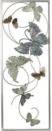 finehomegarden 3D Wandbild 28x4 H74cm Metall türkis/gold/blau Schmetterling Wanddeko Bild Deko
