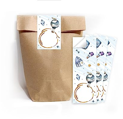 Minkocards 12 Geschenktüten (Natur) + 12 Aufkleber Ritter Drache Geschenktüten für Mitgebsel Gastgeschenk einpacken beim Kindergeburtstag Jungensgeburtstag