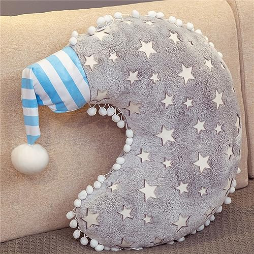 Sarah Duke Kuschelkissen Kinder Wolken Stern Mond Kissen Plüschkissen Weiches Flauschiges Kopfkissen Leuchtende Kissen 40cm Pillow Zierkissen Sofakissen für Kinderzimmer Decor (Mond)