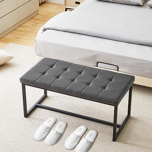 CLIPOP Gepolsterte Sitzbank Esszimmerbank 100 cm mit Samtbezug und Metallbeine Küchenbank Polsterbank im Moderner Stil für Esszimmer Flur Schlafzimmer Garderobe Küche (grau)