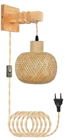 kowaku Bambus-Wandleuchte, Bambus-Nachttisch-Wandlampe, Pendelleuchte, Badezimmer-Waschtisch-Wandleuchte für Balkon, Schlafzimmer, Flur
