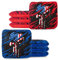 Play Platoon Turnier-Serie Cornhole Bags – Pro Style doppelseitige glatte und klebrige Seitentaschen, 8 Stück, entworfen in den USA, 4 rote und 4 blaue Totenköpfe mit amerikanischer Flagge
