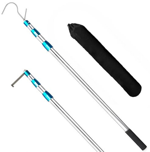 Incycall Pince de préhension de Camion – Tige télescopique en Acier Inoxydable de 2 m avec Deux Crochets Multi-usages pour Pickup, Camion, SUV, Bateau, entrepôt, Accessoires d'extérieur