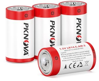 PKNOVA C Batteries 4 Pack, 1.5v LR14 Type C Batteries, Long-Lasting Alkaline C Cell Batteries, Size C Battery for Household and Office Devices