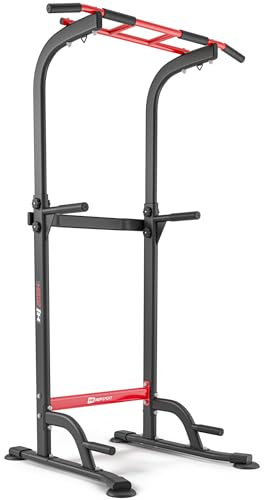 Hop-Sport Power Tower mit Multigriff Klimmzugstange, Dip-Stangen & Liegestützgriffe, Home Gym, Fitnessgerät für Zuhause, Calisthenics und Krafttraining, Freistehend, 150 kg Max. Belastbarkeit