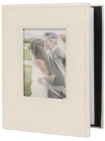 RECUTMS 100 4x6 Small Photo Album with Front Window, Premium Leather Cover Hold 100 Vertical Photos for Family Wedding Baby Children (Beige)