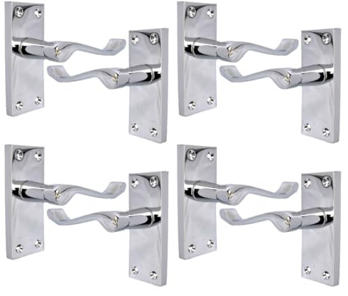 Silver Door Handles Interior Door Handles - Victorian Scroll Door Handles in Polished Chrome Door Handles, Back Plate, 118 x 42mm, Door Handles Multipack, Door Handles Set of 4