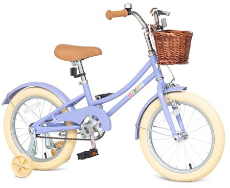 Bixike Mädchenfahrrad im Retro-Design, 35,6 cm, 40,6 cm, 45,7 cm, Cruiser-Fahrrad mit Korb und Trainingsrädern für Kinder von 3–13 Jahren, 50,8 cm, 61 cm, 66 cm, mit Ständer, für Jugendliche ab 6